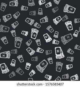 Grey Train ticket icon isolated seamless pattern on black background. Travel by railway.  Vector Illustration