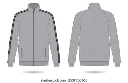 Grey training jacket mockup front and back view