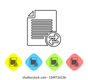 Grey Transfer files line icon isolated on white background. Copy files, data exchange, backup, PC migration, file sharing concepts. Set icon in color rhombus buttons. Vector Illustration