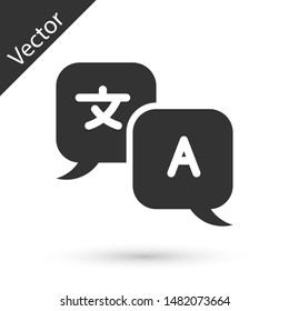 Grey Translator icon isolated on white background. Foreign language conversation icons in chat speech bubble. Translating concept.  Vector Illustration