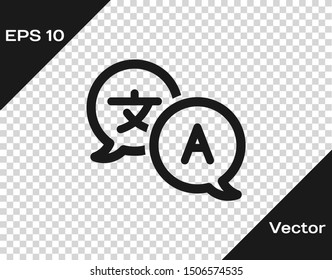 Grey Translator icon isolated on transparent background. Foreign language conversation icons in chat speech bubble. Translating concept.  Vector Illustration