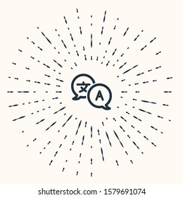 Grey Translator icon isolated on beige background. Foreign language conversation icons in chat speech bubble. Translating concept. Abstract circle random dots. Vector Illustration