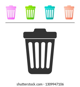 Grey Trash can icon isolated on white background. Garbage bin sign. Set icon in color buttons. Vector Illustration