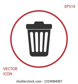 Grey Trash can icon isolated on white background. Garbage bin sign. Red circle button. Vector Illustration