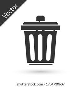 Grey Trash can icon isolated on white background. Garbage bin sign. Recycle basket icon. Office trash icon. Vector Illustration