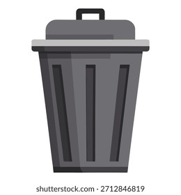 Grey trash container. Flat illustration of trash bin icon.Vector Illustration on white background. Front view 