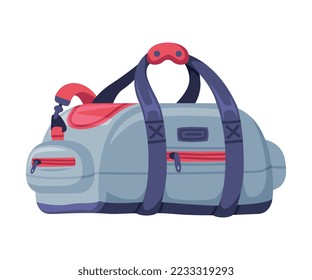Grey Travel Bag with Handle and Zipper as Packed Luggage for Traveling Vector Illustration