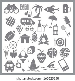 Grey Travel web icons on White Background. EPS-10