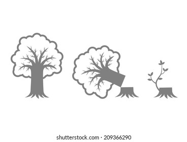 Grey tree icons on white background 