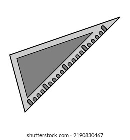 grey triangle ruler in filled style illustration, used in school for drawing and usually used by drafter for drawing building. Vector.