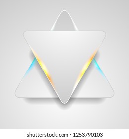 Grey triangles with blue and orange glowing light abstract background. Vector corporate design