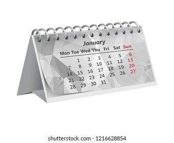 grey triangular month january of 2019 on desk paper calendar on a white background