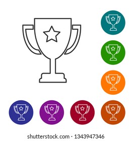 Grey Trophy cup line icon isolated on white background. Award symbol. Champion cup icon. Vector Illustration