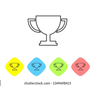 Grey Trophy cup line icon isolated on white background. Award symbol. Champion cup icon. Set icon in color rhombus buttons. Vector Illustration