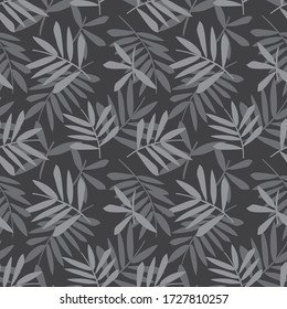 Grey Tropical Leaf botanical seamless pattern background suitable for fashion prints, graphics, backgrounds and crafts