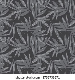 Grey Tropical Leaf botanical seamless pattern background suitable for fashion prints, graphics, backgrounds and crafts