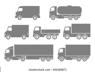 Grey truck icons on white background
