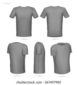 Grey T-shirt 5 sides (front, back, 2/4 both left and right and side view)