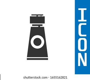 Grey Tube with paint palette icon isolated on white background.  Vector Illustration