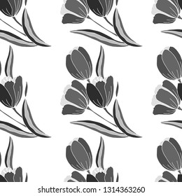 Grey tulips. Seamless pattern.