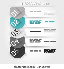 grey and turquoise five half round sticker options. infographic concept.