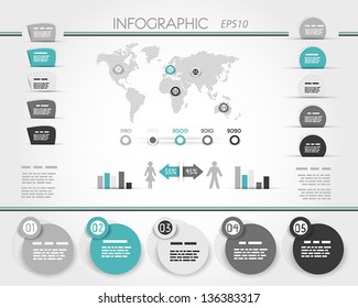 grey and turquoise world round infographic, infographic concept