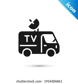 Grey TV News car with equipment on the roof icon isolated on white background.  Vector