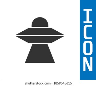 Grey UFO flying spaceship icon isolated on white background. Flying saucer. Alien space ship. Futuristic unknown flying object.  Vector