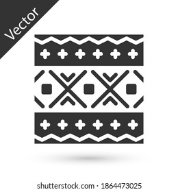 Grey Ukrainian ethnic pattern for embroidery icon isolated on white background. Traditional folk art knitted embroidery pattern. Vector.