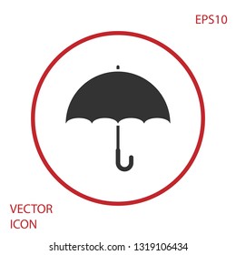 Grey Umbrella icon isolated on white background. Red circle button. Vector Illustration