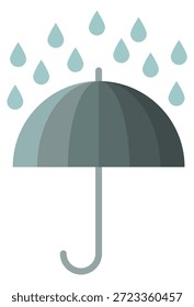 A grey umbrella with raindrops falling on it