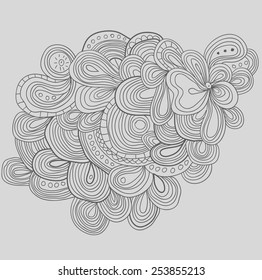 Grey uncolored hand drawn pattern. Zentagle. Zendala. Can be used as adult coloring book, coloring page. 