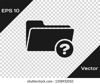 Grey Unknown directory icon isolated on transparent background. Magnifying glass and folder. Vector Illustration