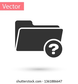 Grey Unknown directory icon isolated on white background. Magnifying glass and folder. Vector Illustration