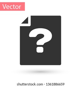 Grey Unknown document icon isolated on white background. File with Question mark. Hold report, service and global search sign. Vector Illustration