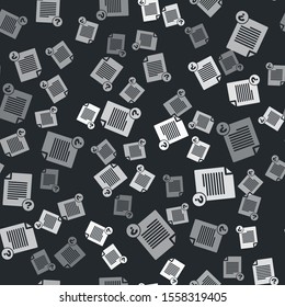 Grey Unknown document icon isolated seamless pattern on black background. File with Question mark. Hold report, service and global search sign.  Vector Illustration