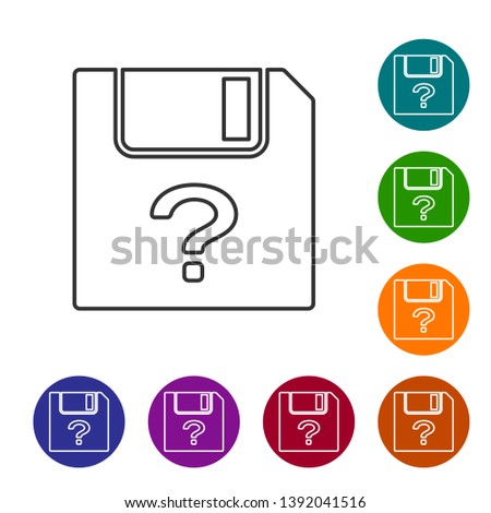 Grey Unknown document line icon isolated on white background. File with Question mark. Hold report, service and global search sign. Set icon in color circle buttons. Vector Illustration