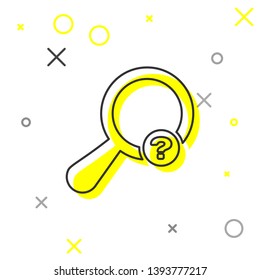 Grey Unknown search line icon isolated on white background. Magnifying glass and question mark. Vector Illustration