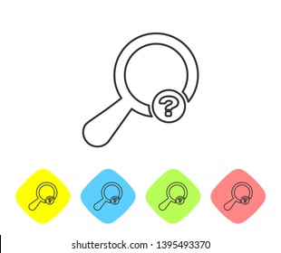 Grey Unknown search line icon isolated on white background. Magnifying glass and question mark. Set icon in color rhombus buttons. Vector Illustration
