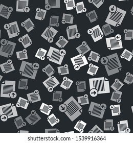 Grey Upload file icon isolated seamless pattern on black background. File document symbol. Document arrow.  Vector Illustration