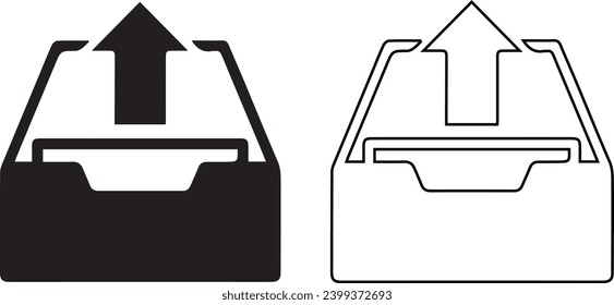 Grey Upload inbox icon. Extract files from archive. 