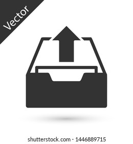 Grey Upload inbox icon isolated on white background. Extract files from archive.  Vector Illustration