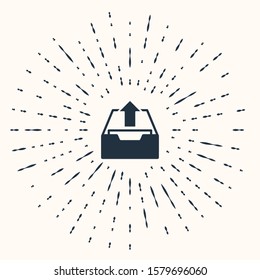 Grey Upload inbox icon isolated on beige background. Extract files from archive. Abstract circle random dots. Vector Illustration