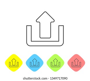 Grey Upload line icon isolated on white background. Up arrow. Set icon in color rhombus buttons. Vector Illustration
