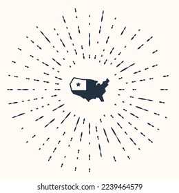 Grey USA map icon isolated on beige background. Map of the United States of America. Abstract circle random dots. Vector