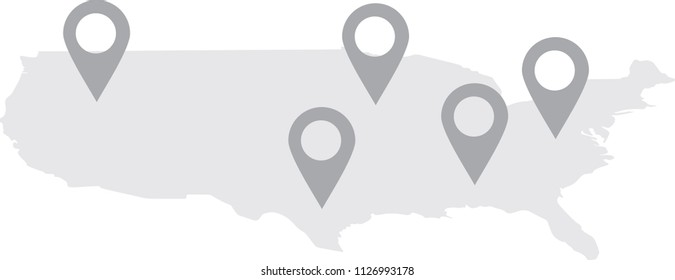 Grey USA Map Perspective And Pointers. Vector Illustration