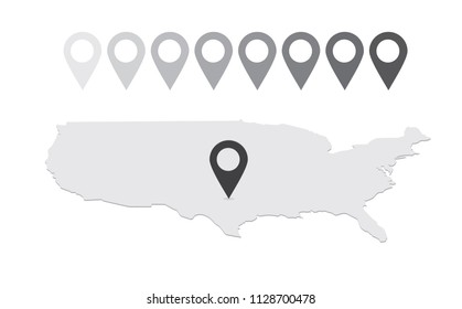 Grey USA Map Perspective And Pointers. Vector Illustration