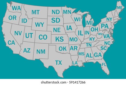grey USA states flat vector on blue background