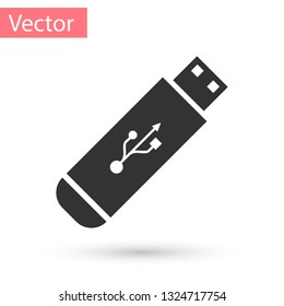 Grey USB flash drive icon isolated on white background. Vector Illustration