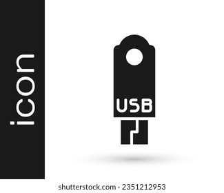 Grey USB flash drive icon isolated on white background.  Vector Illustration